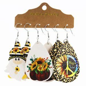 Set of 3 Teardrop Lightweight faux Leather Earrings for Women Girls